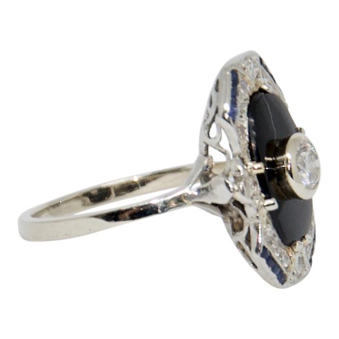 Antique Art Deco Black Onyx and Diamond Ring