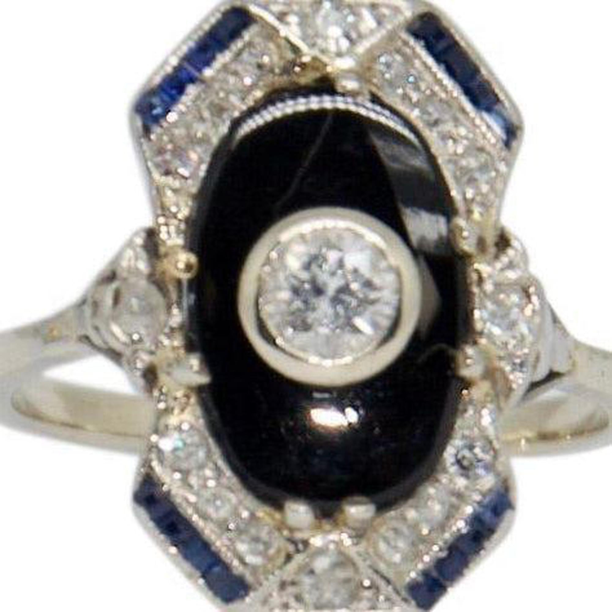 Antique Art Deco Black Onyx and Diamond Ring
