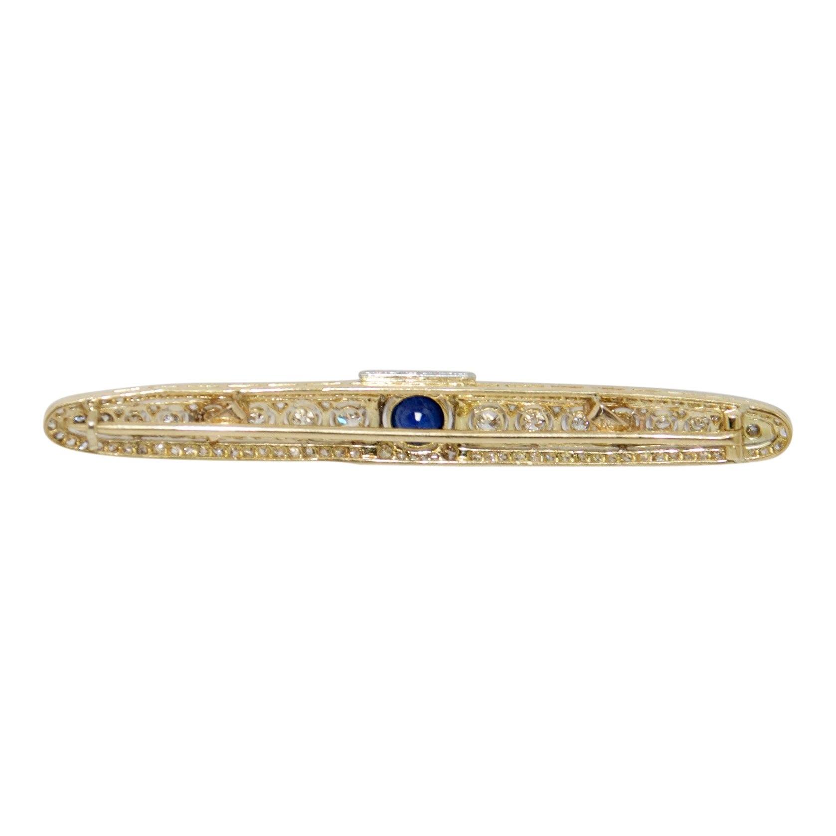 Antique Art Deco Blue Sapphire and Diamond Bar Brooch