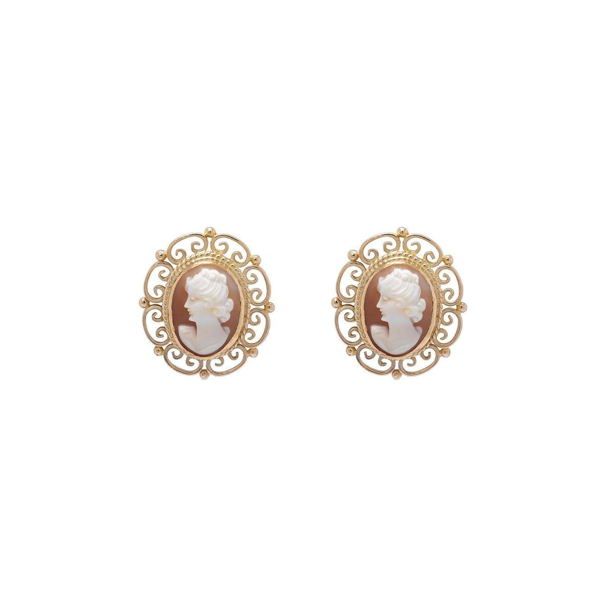 Antique Art Deco Cameo Stud Earrings