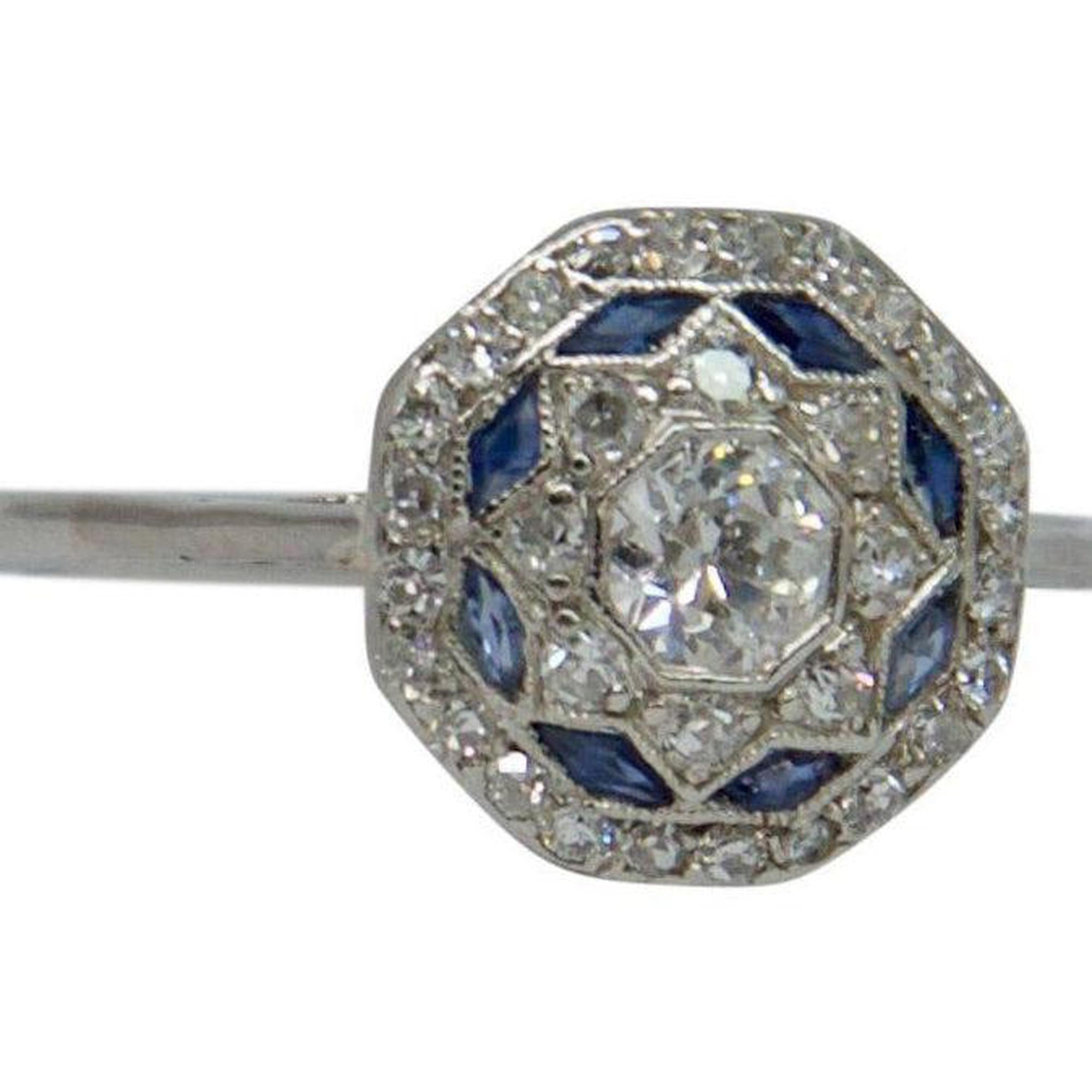 Antique Art Deco Diamond & Blue Sapphire Ring