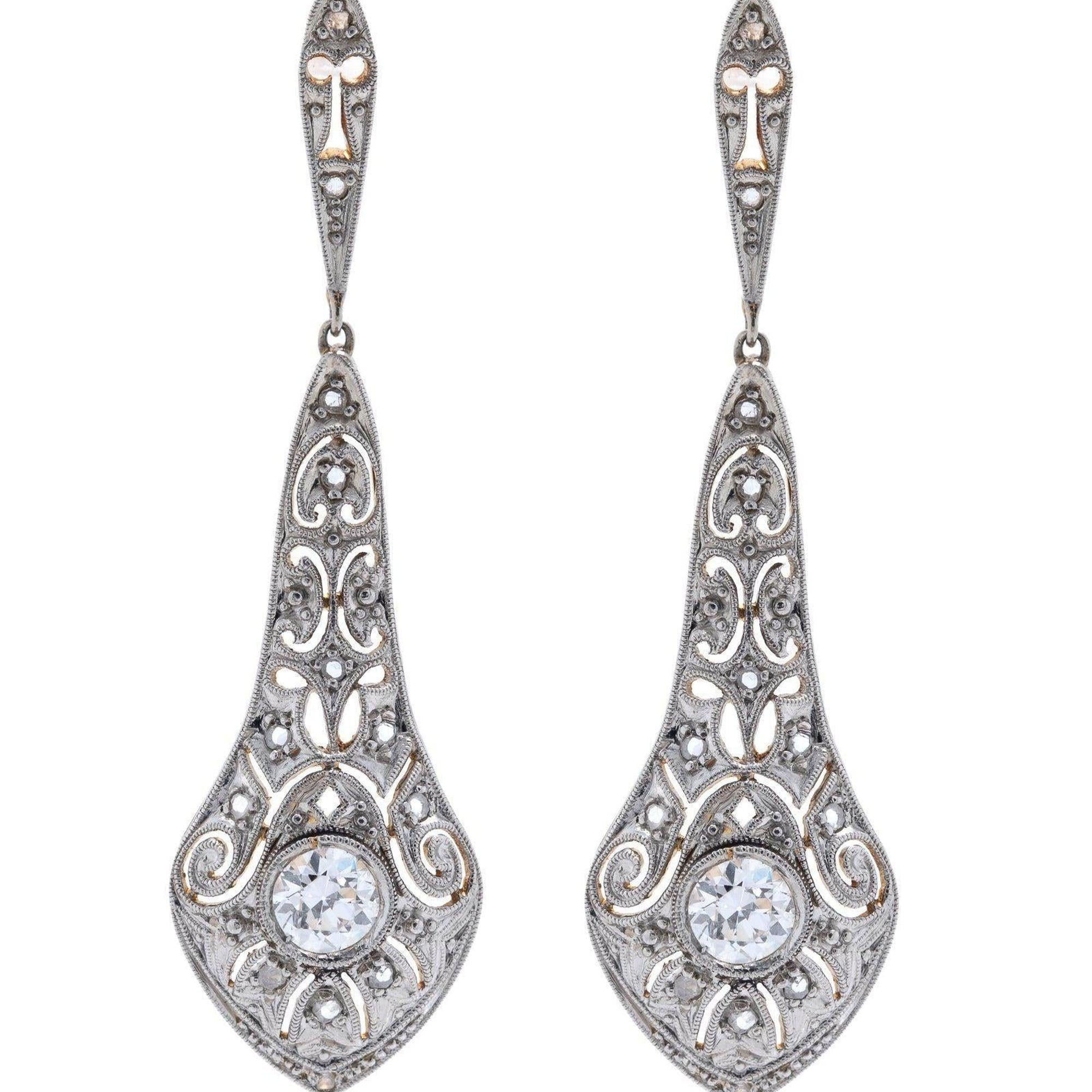 Antique Art Deco Diamond Drop Earrings