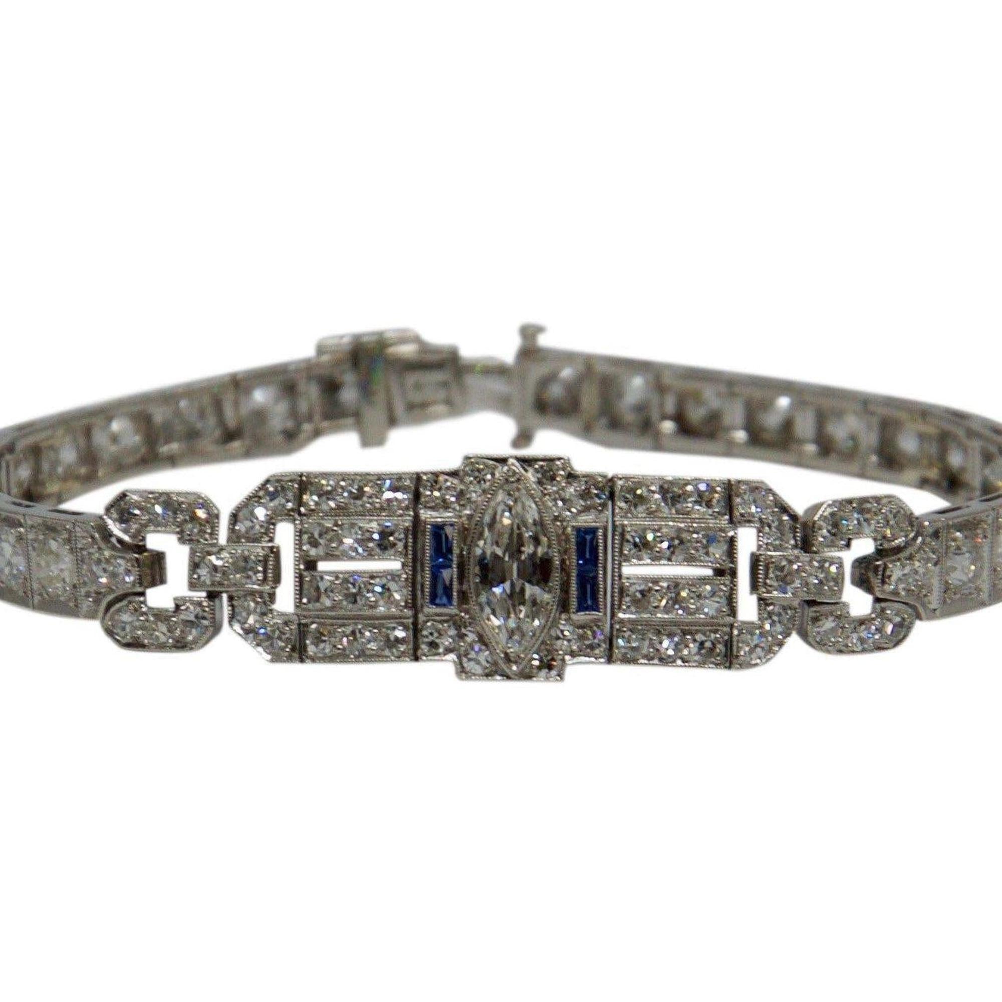 Antique Art Deco Diamond and Sapphire Bracelet