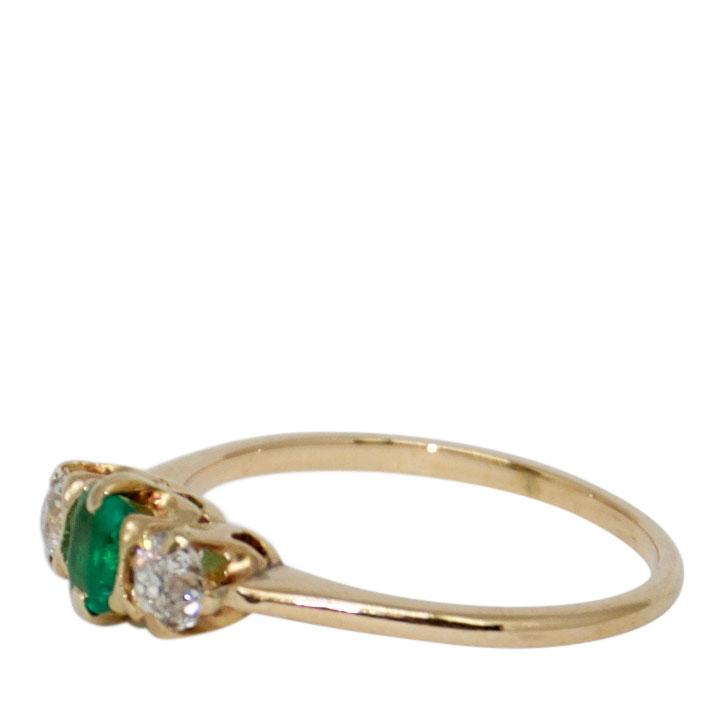 Antique Art Deco Emerald and Diamond Three Stone Ring