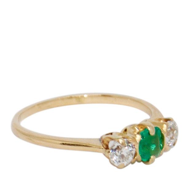 Antique Art Deco Emerald and Diamond Three Stone Ring