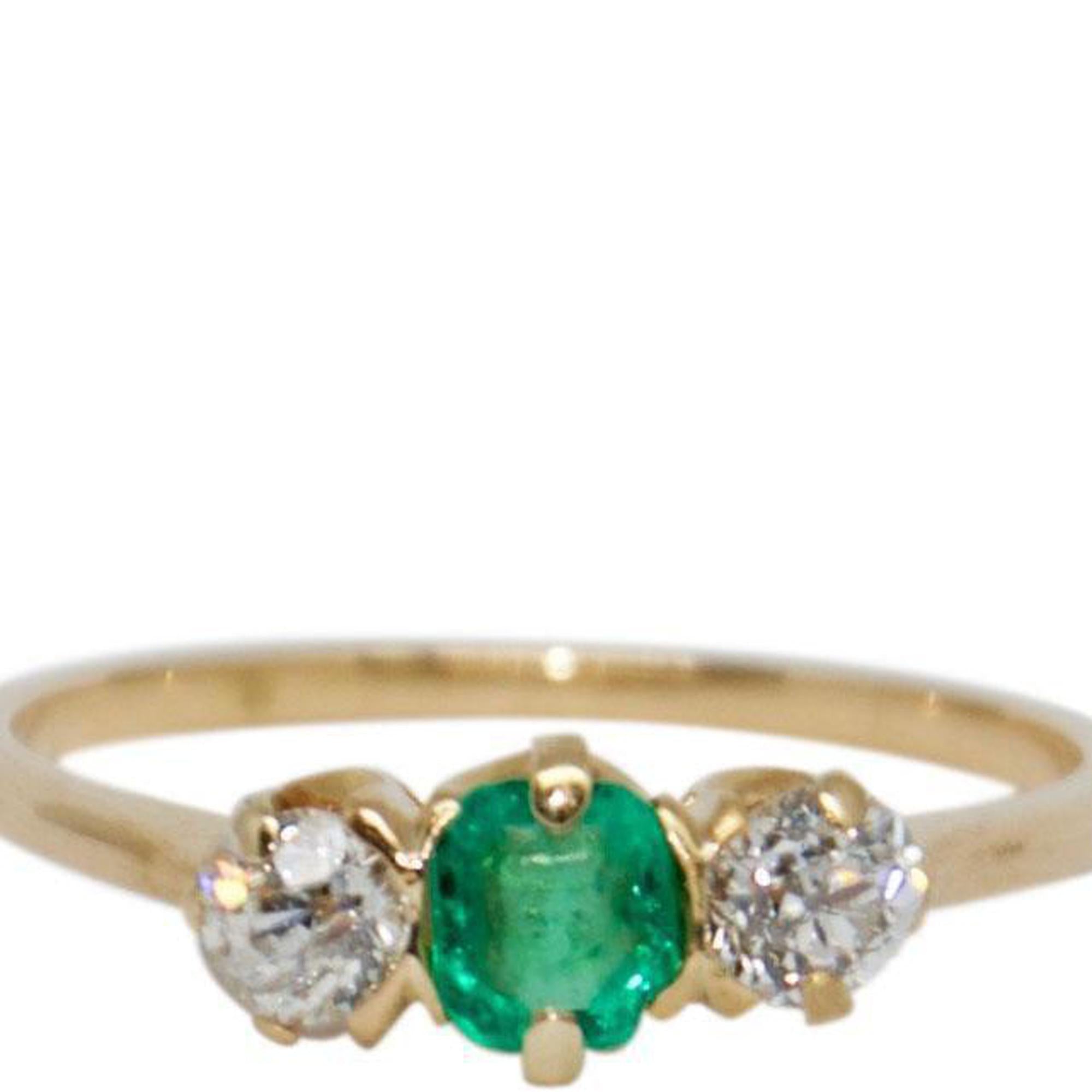 Antique Art Deco Emerald and Diamond Three Stone Ring