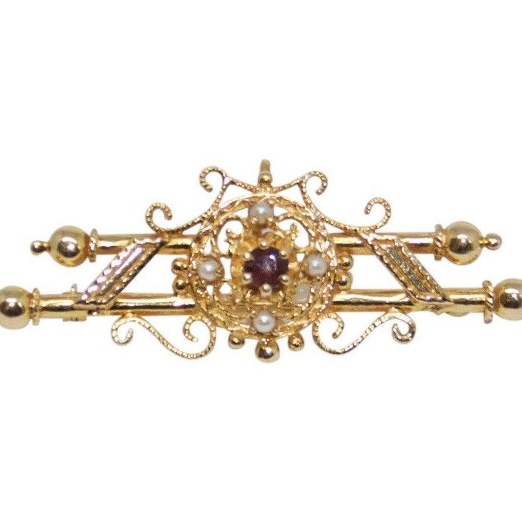 Antique Art Deco Garnet and Pearl Brooch/Pendant