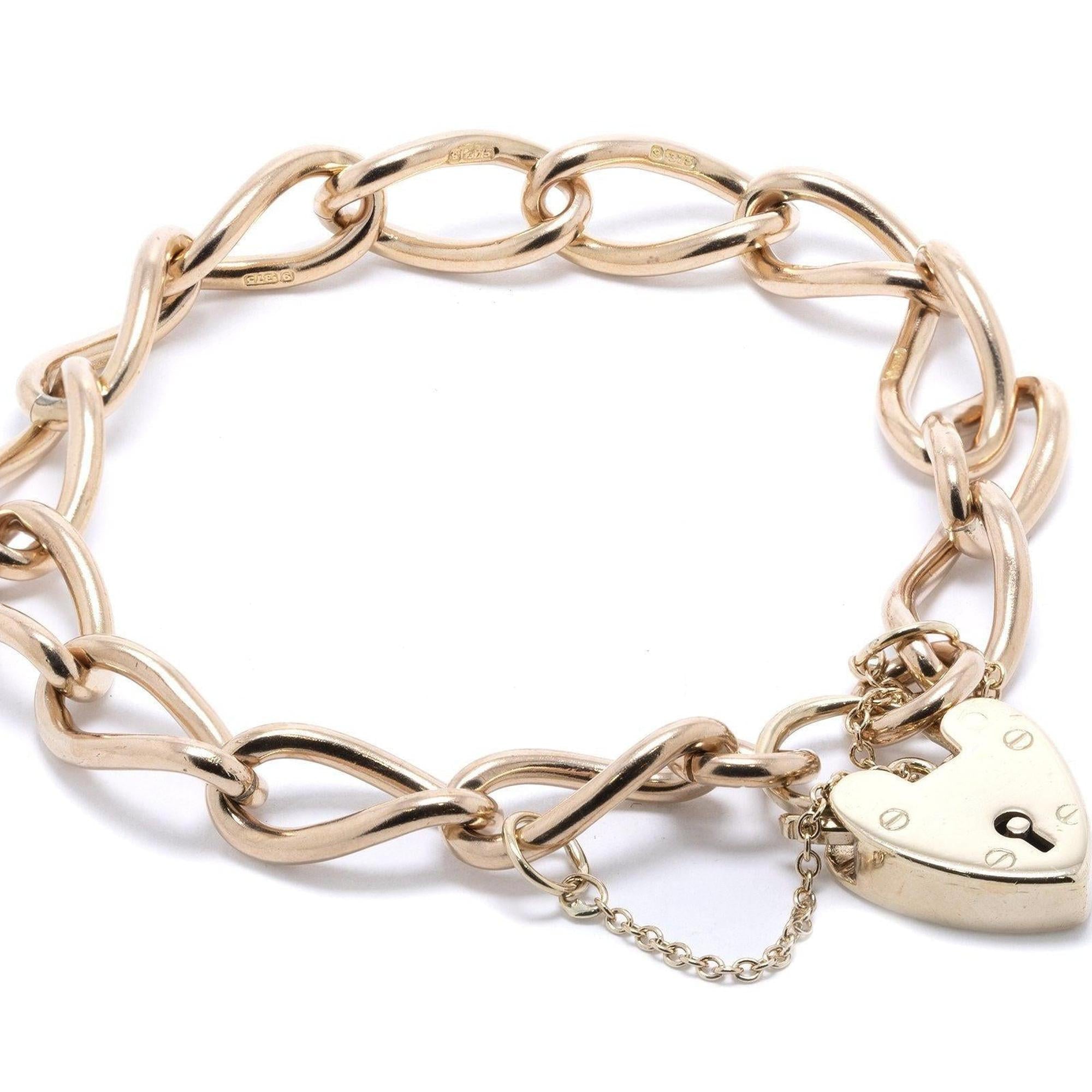 Antique Art Deco Heart Lock Charm Bracelet