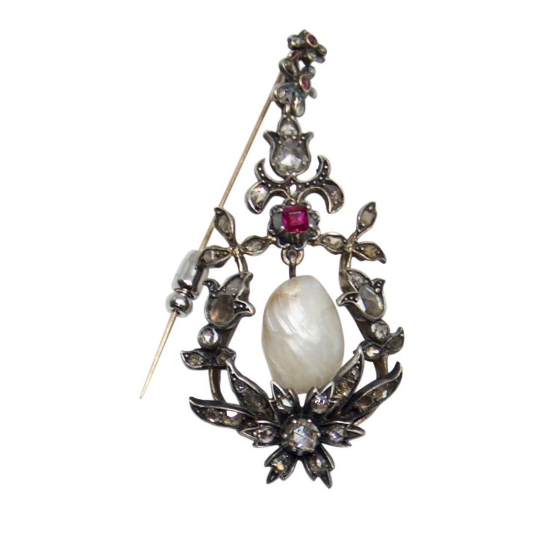 Antique Art Deco Pearl & Diamond Brooch