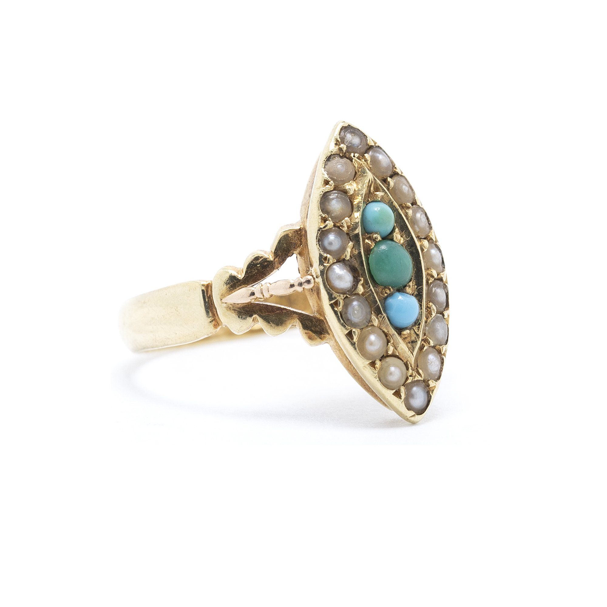 Antique Art Deco Turquoise and Seed Pearl Ring