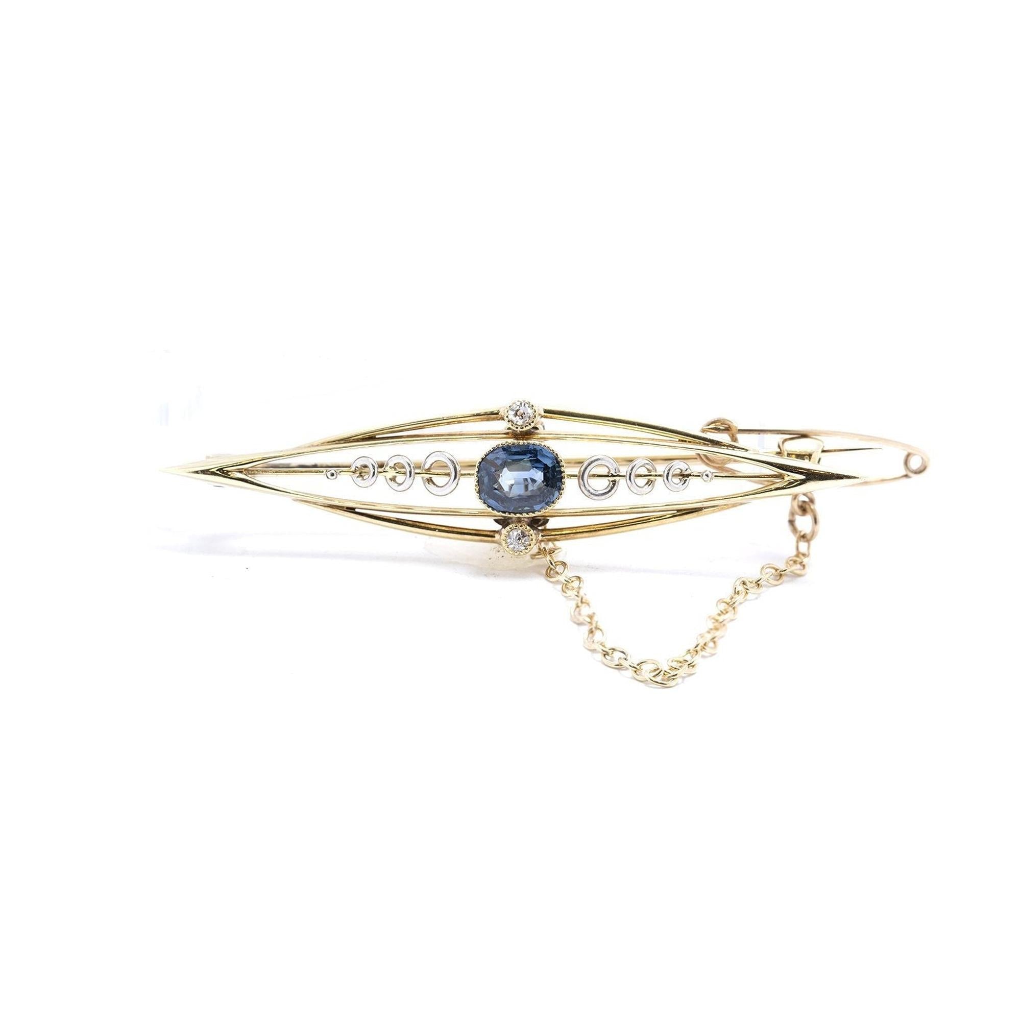 Antique Blue Sapphire & Diamond Brooch