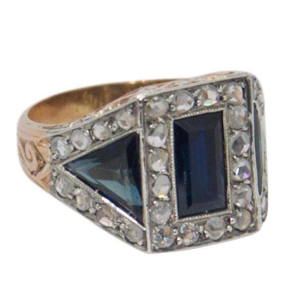 Antique Blue Sapphire & Rose Cut Diamond Ring