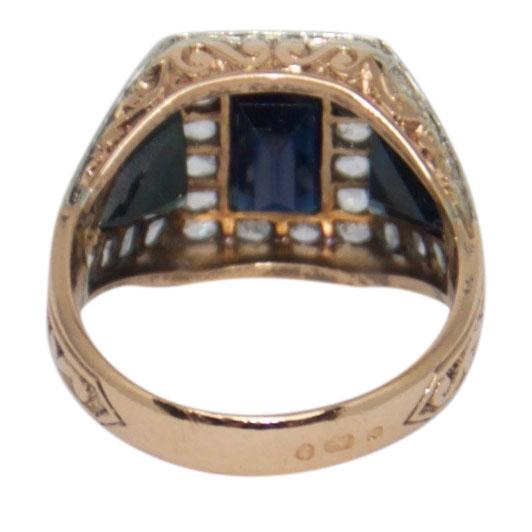 Antique Blue Sapphire & Rose Cut Diamond Ring