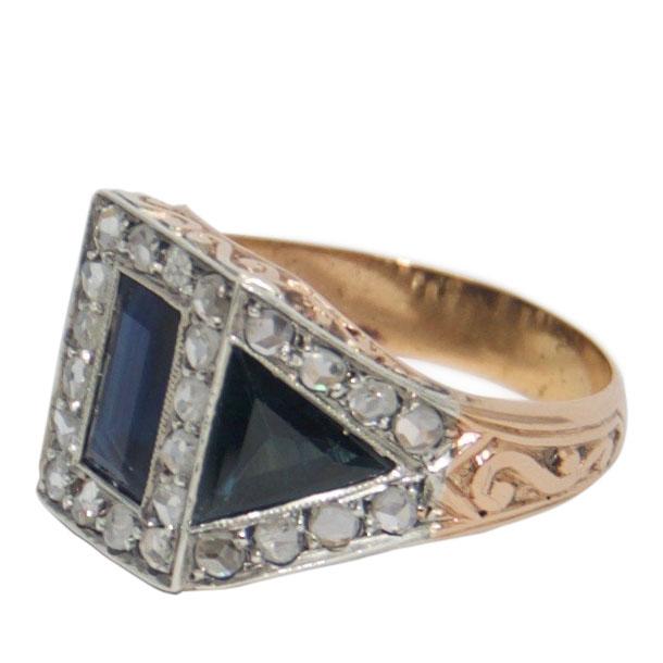 Antique Blue Sapphire & Rose Cut Diamond Ring