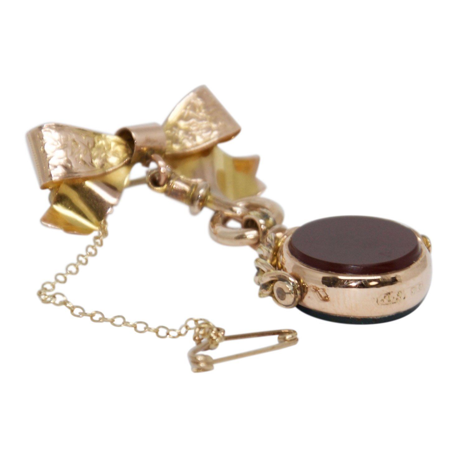 Antique Bow Brooch with Carnelian & Bloodstone