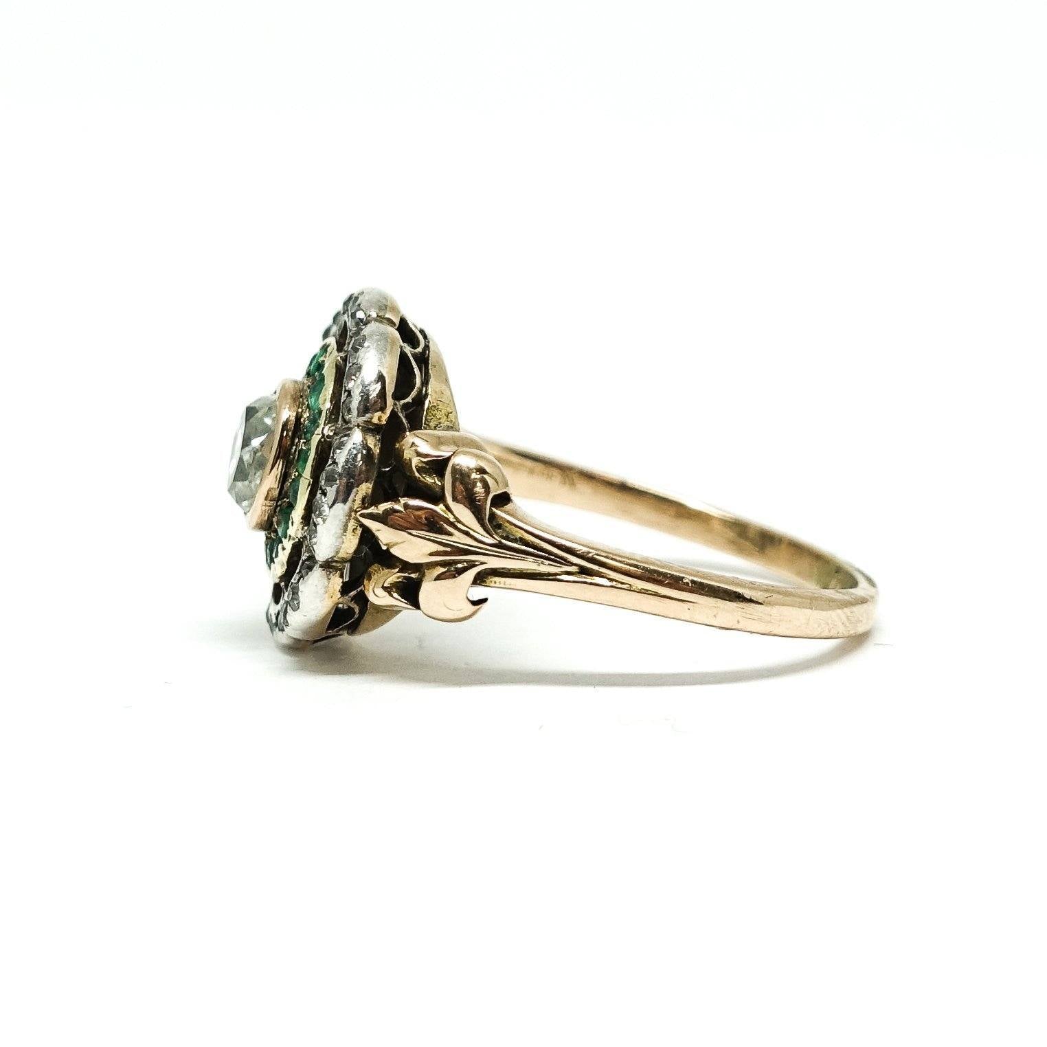 Antique Diamond and Emerald Ring in 14kt Rose Gold