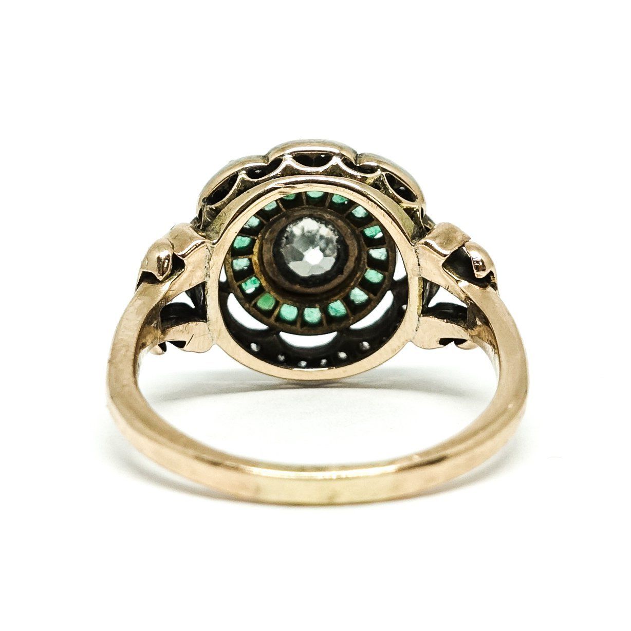Antique Diamond and Emerald Ring in 14kt Rose Gold