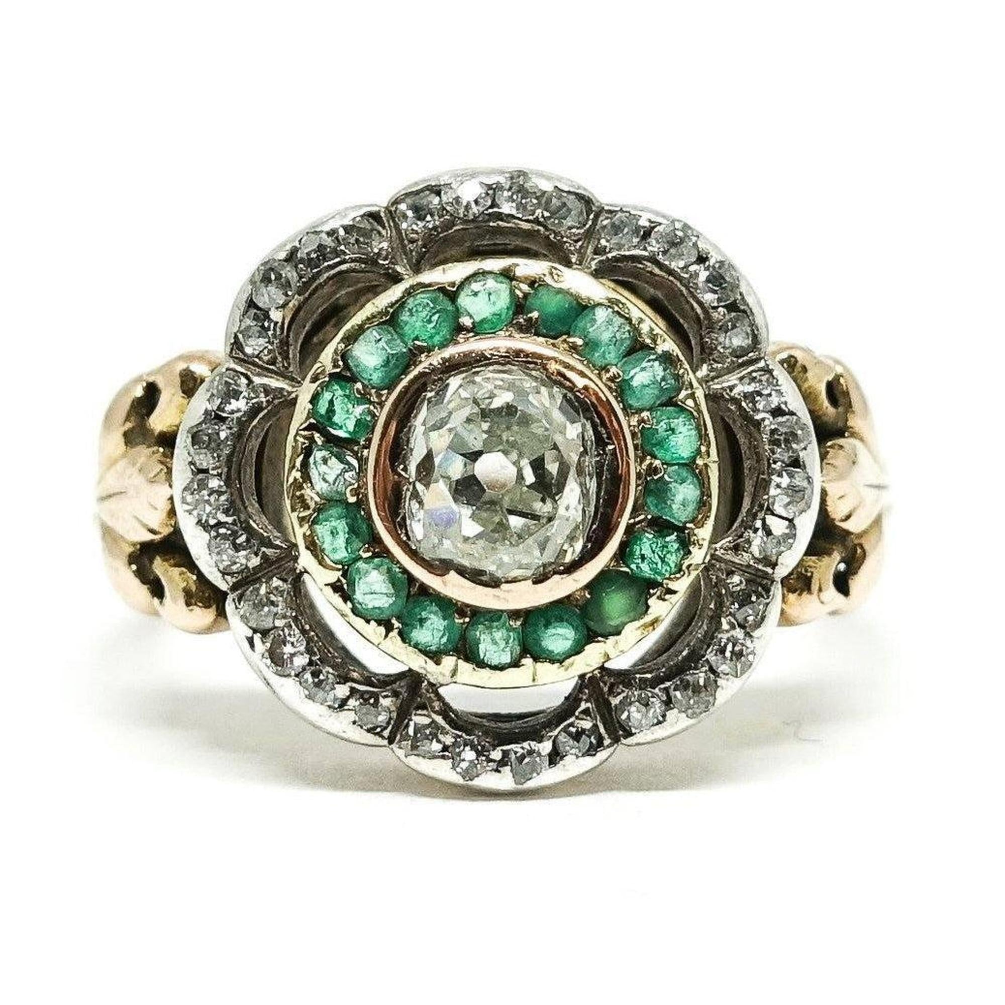 Antique Diamond and Emerald Ring in 14kt Rose Gold