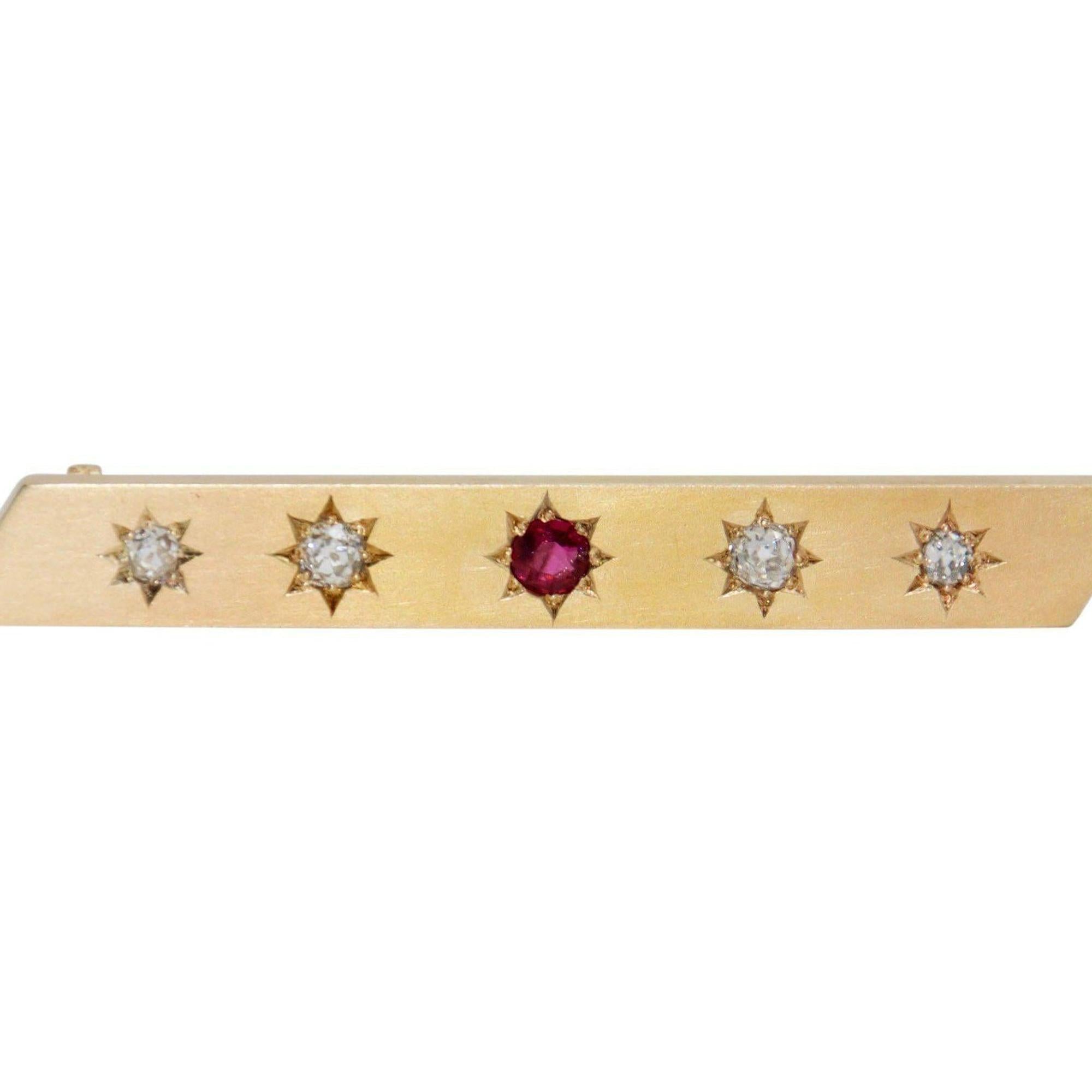 Antique Diamond and Ruby Bar Brooch