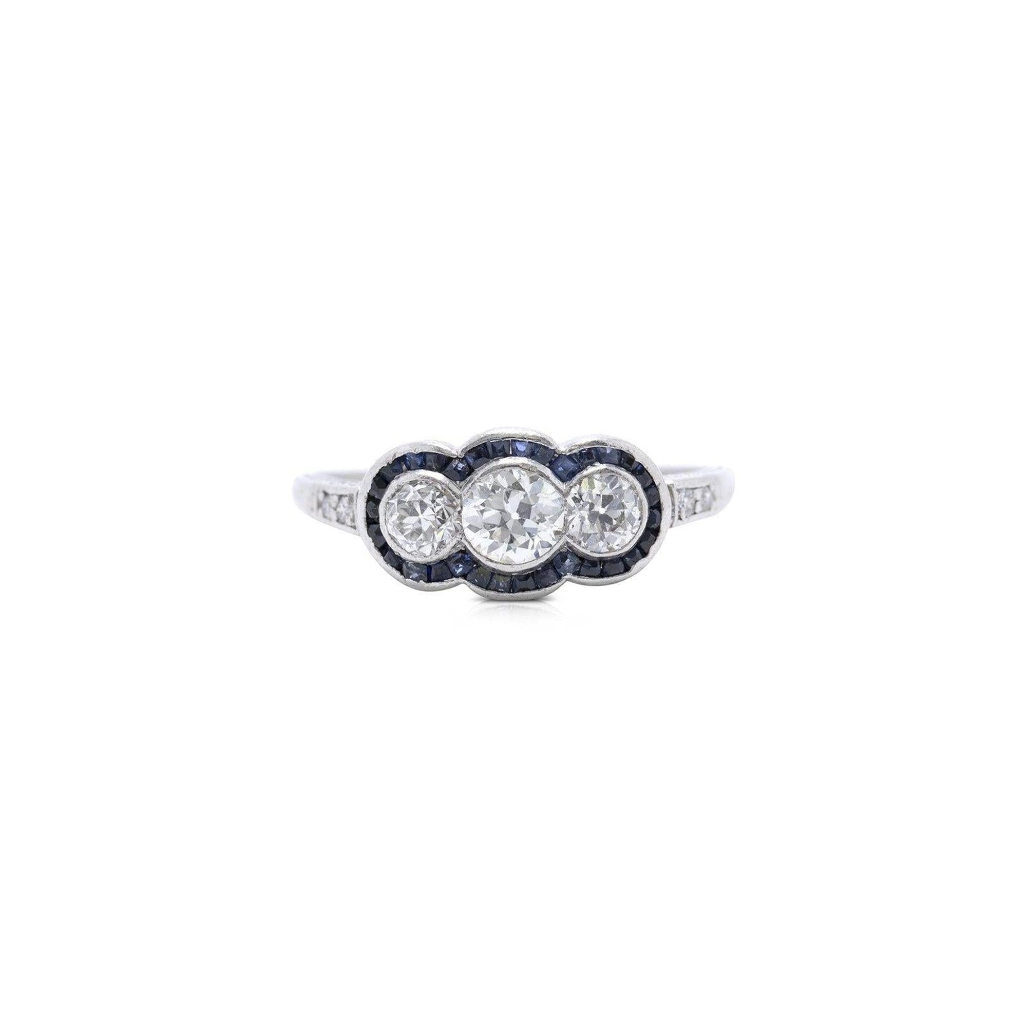Antique Diamond and Sapphire Art Deco Ring
