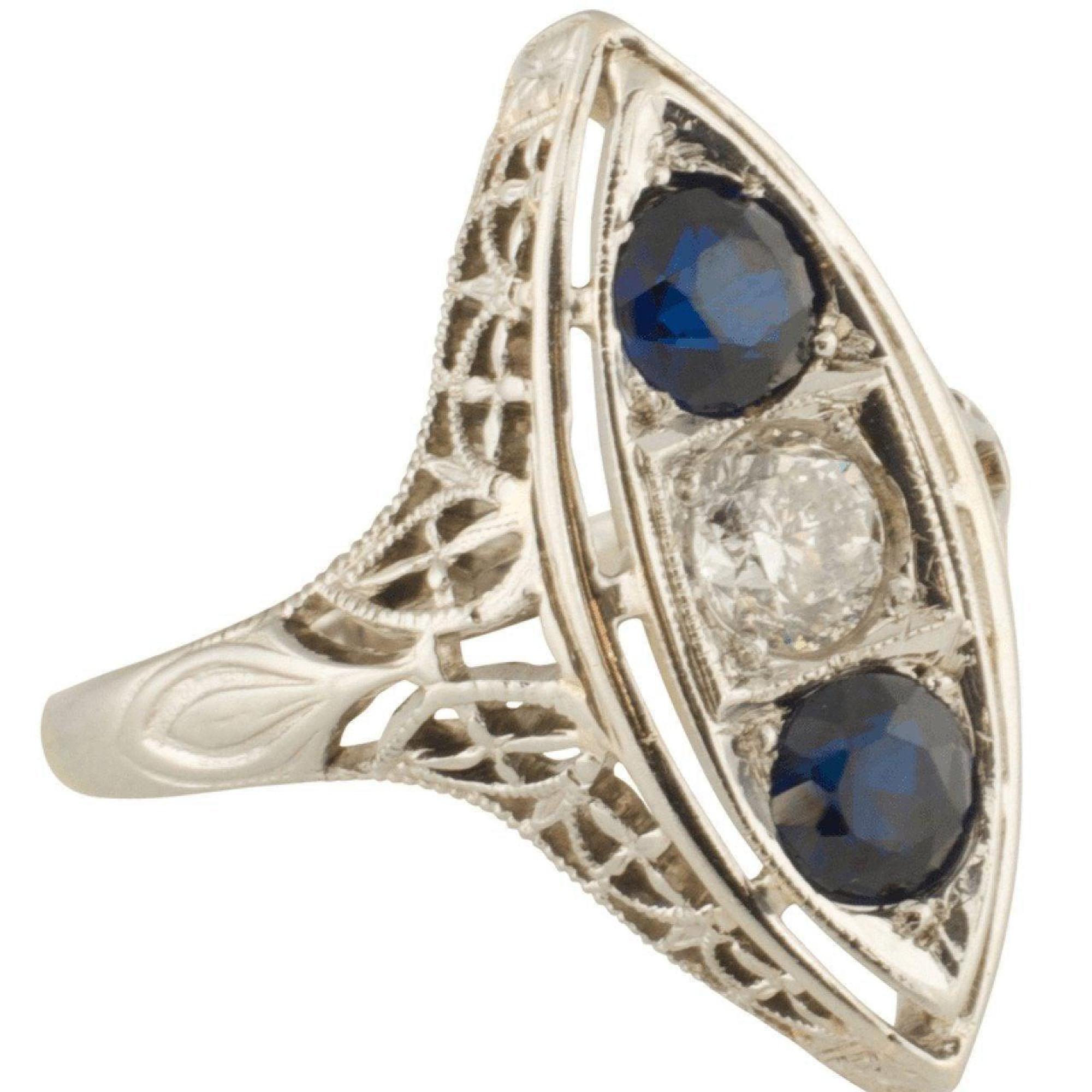Antique Diamond and Sapphire Ring