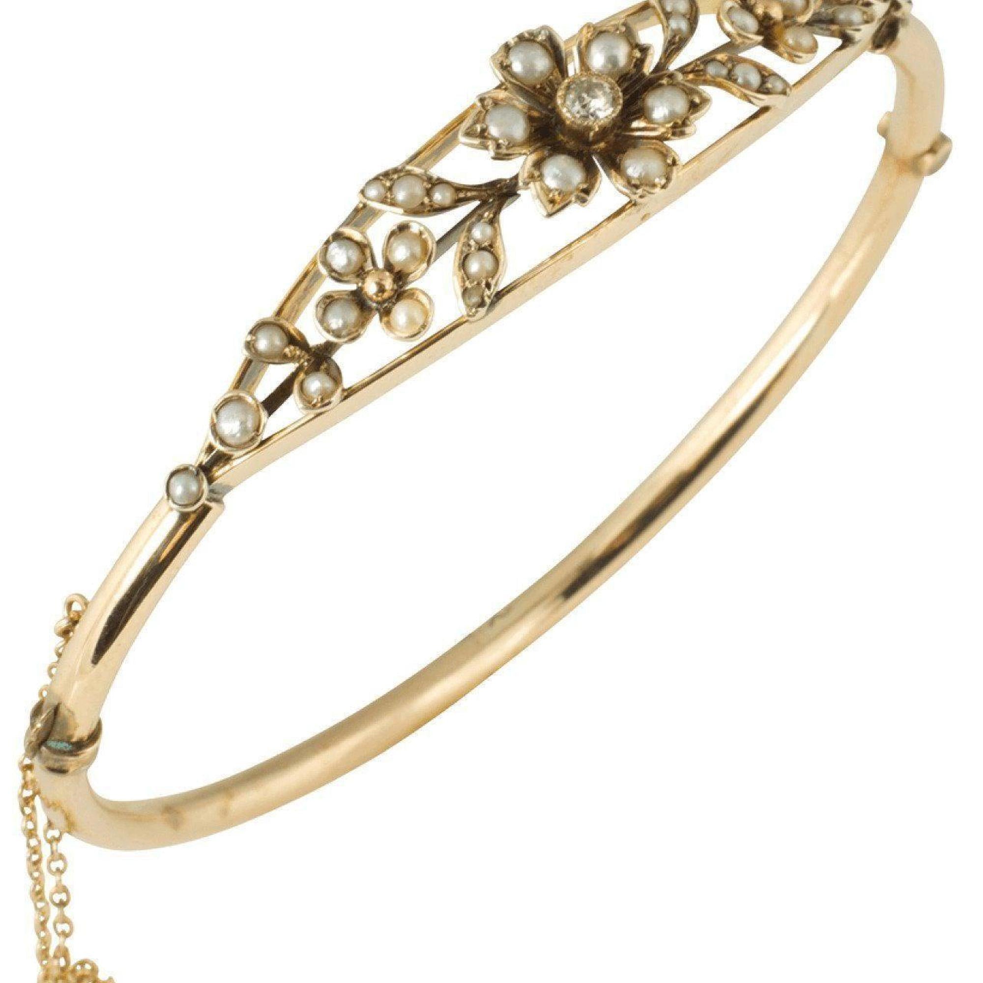 Antique Diamond and Seed Pearl Bangle