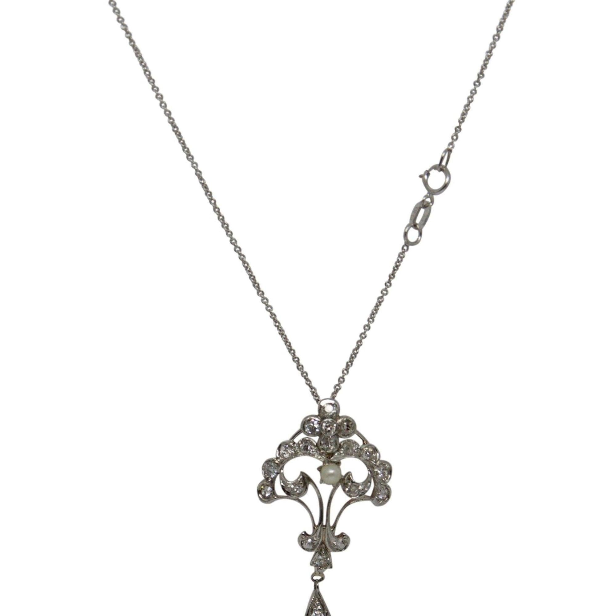 Antique Diamond and Seed Pearl Pendant Necklace