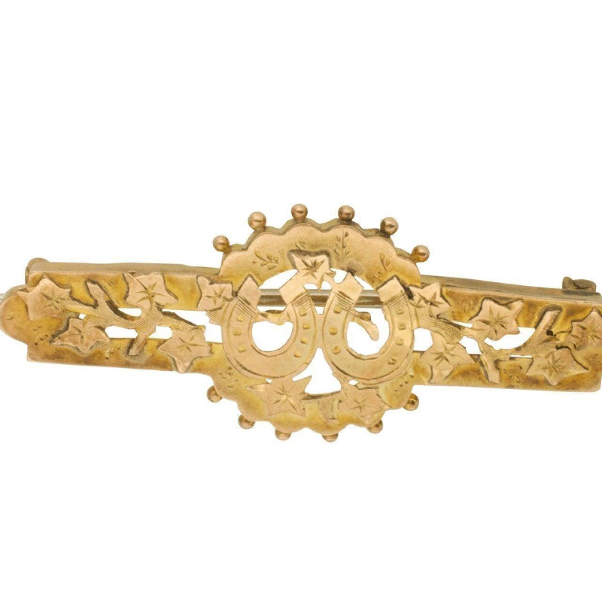 Antique Double Horseshow Design Bar Brooch