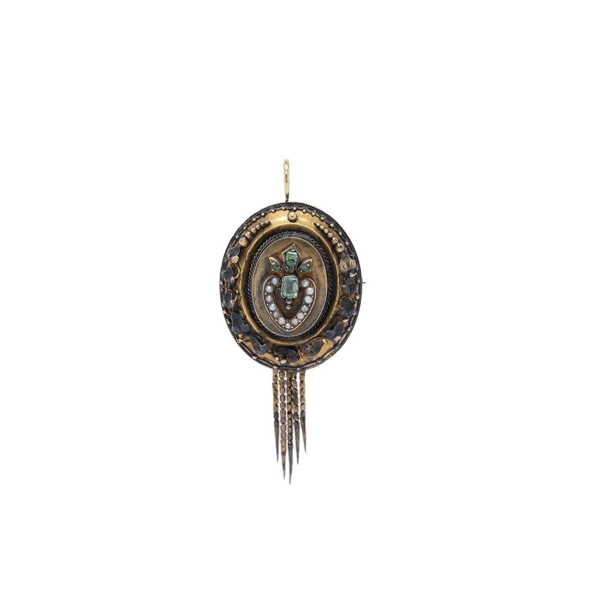 Antique Emerald & Pearl Brooch/Pendant