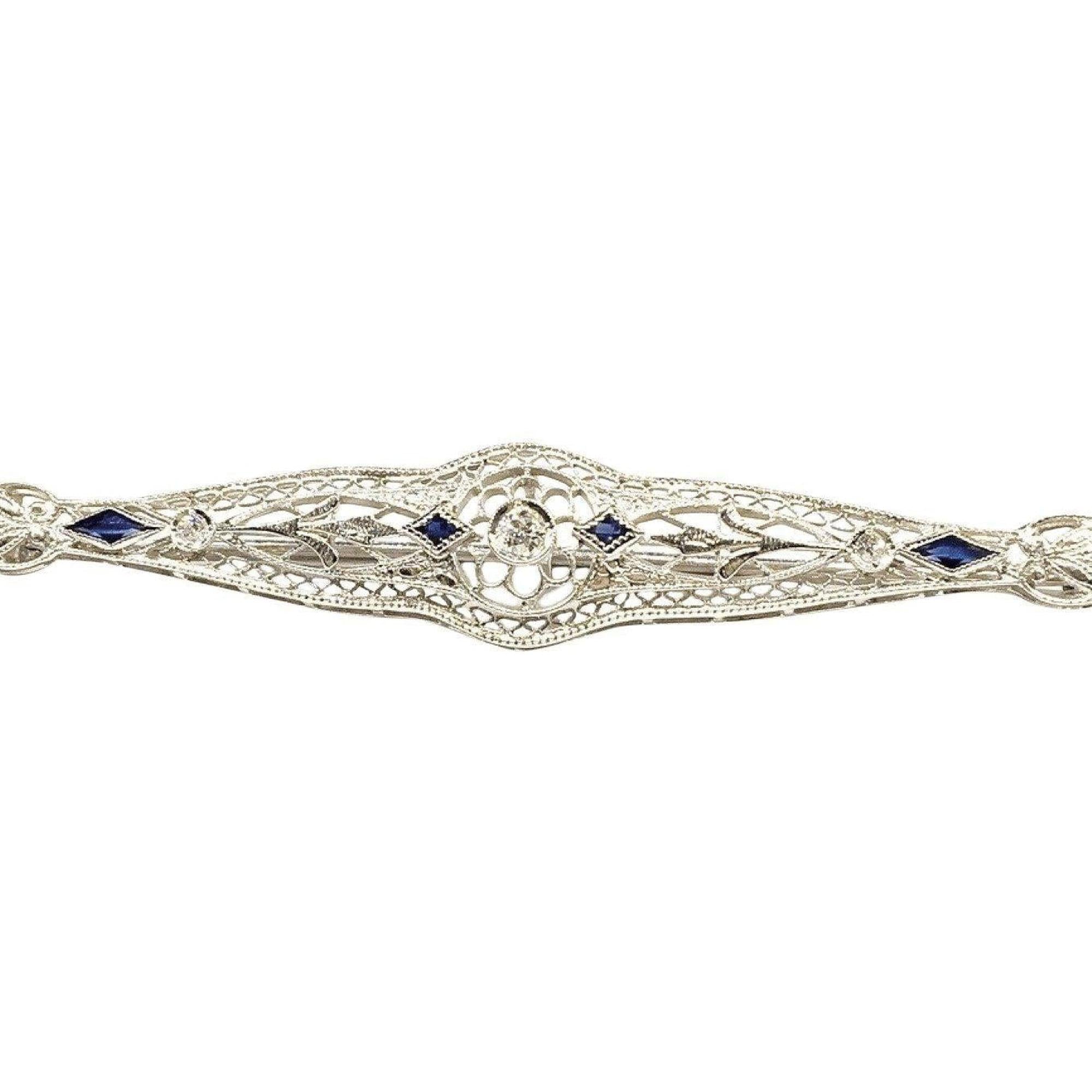 Antique Filigree Diamond and Sapphire Bar Brooch