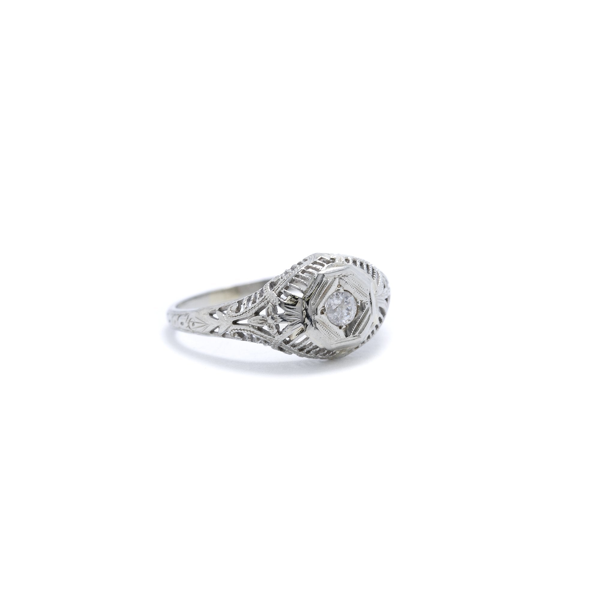 Antique Filigree Solitaire Diamond Ring