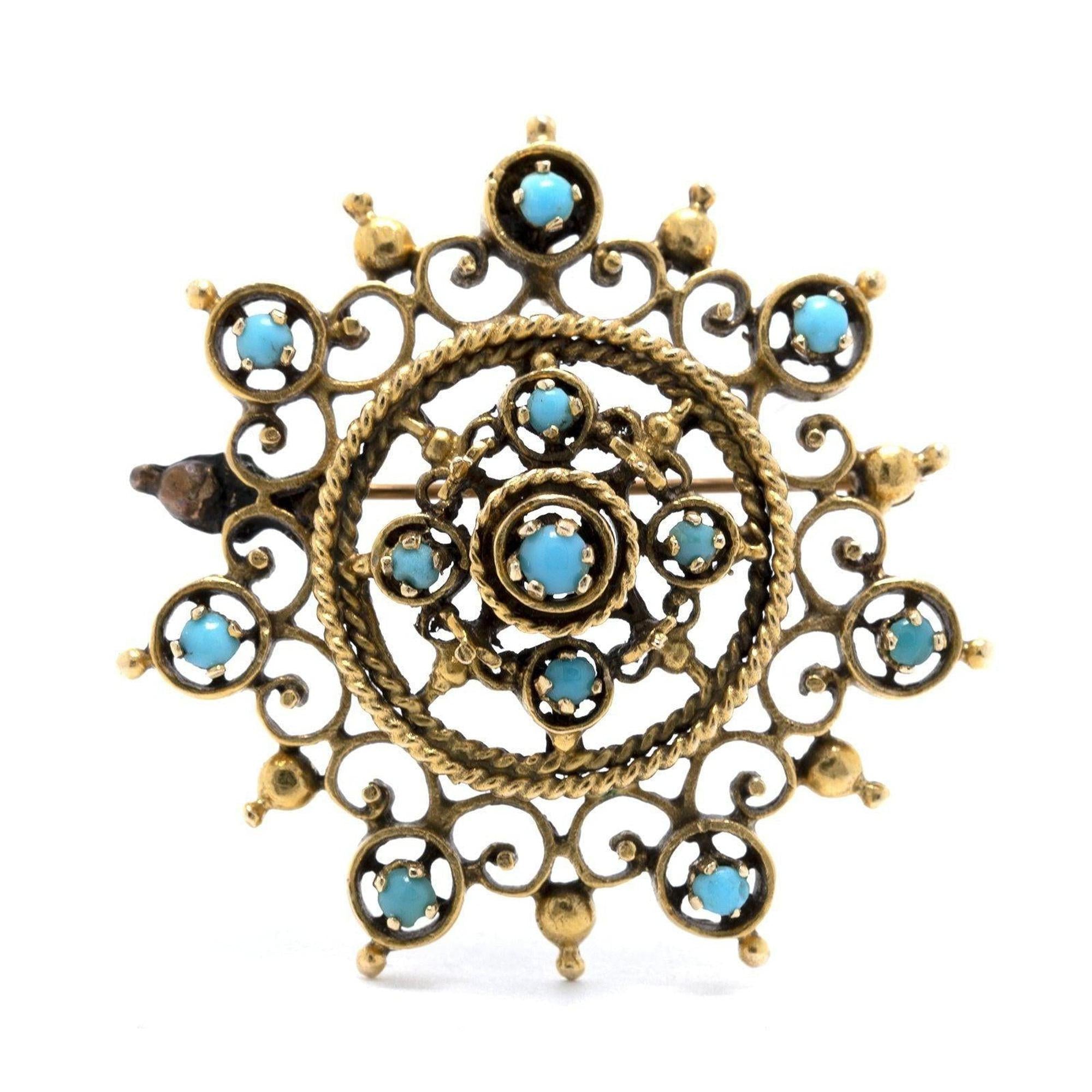 Antique Filigree Turquoise Brooch/Pendant