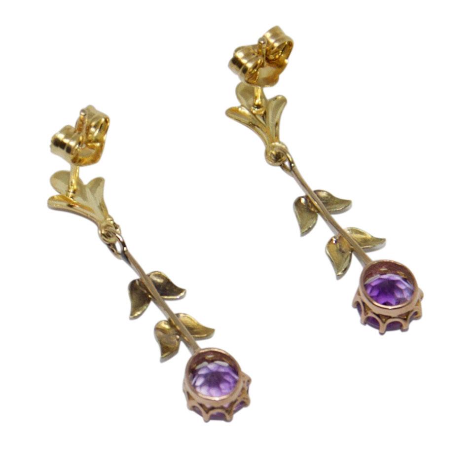 Antique Floral Amethyst Drop Earrings