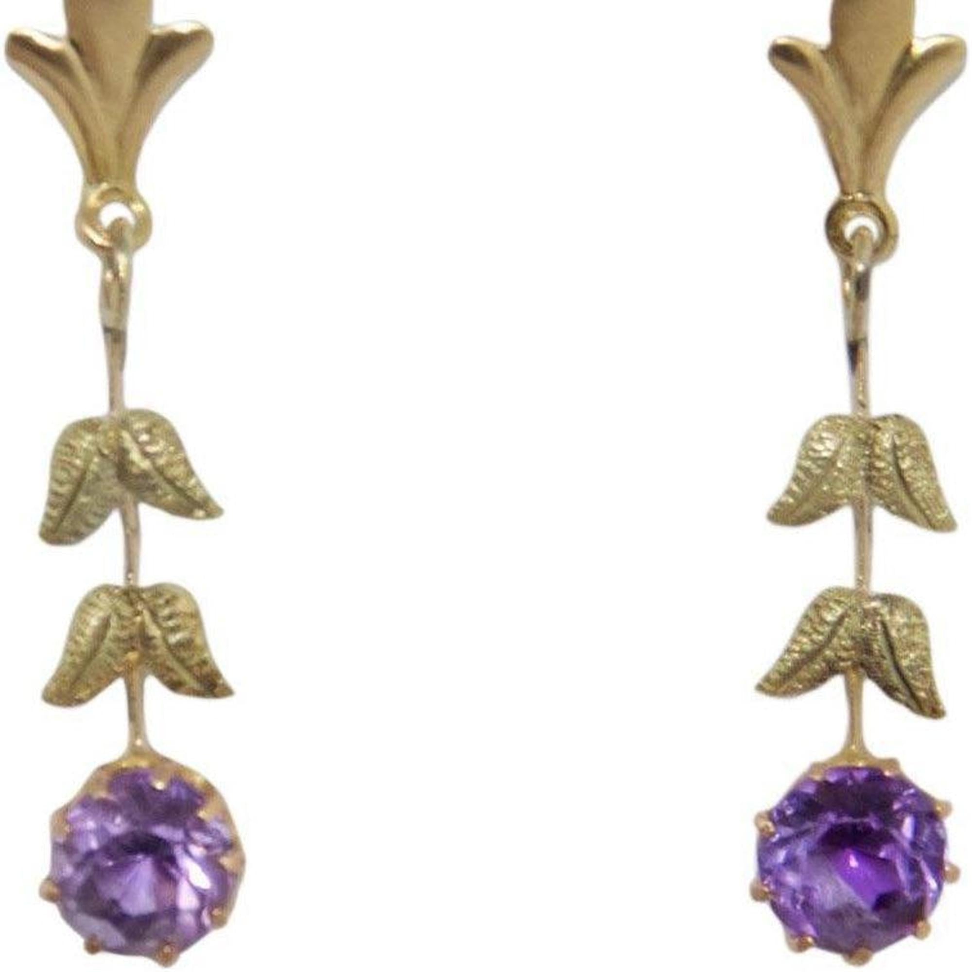 Antique Floral Amethyst Drop Earrings
