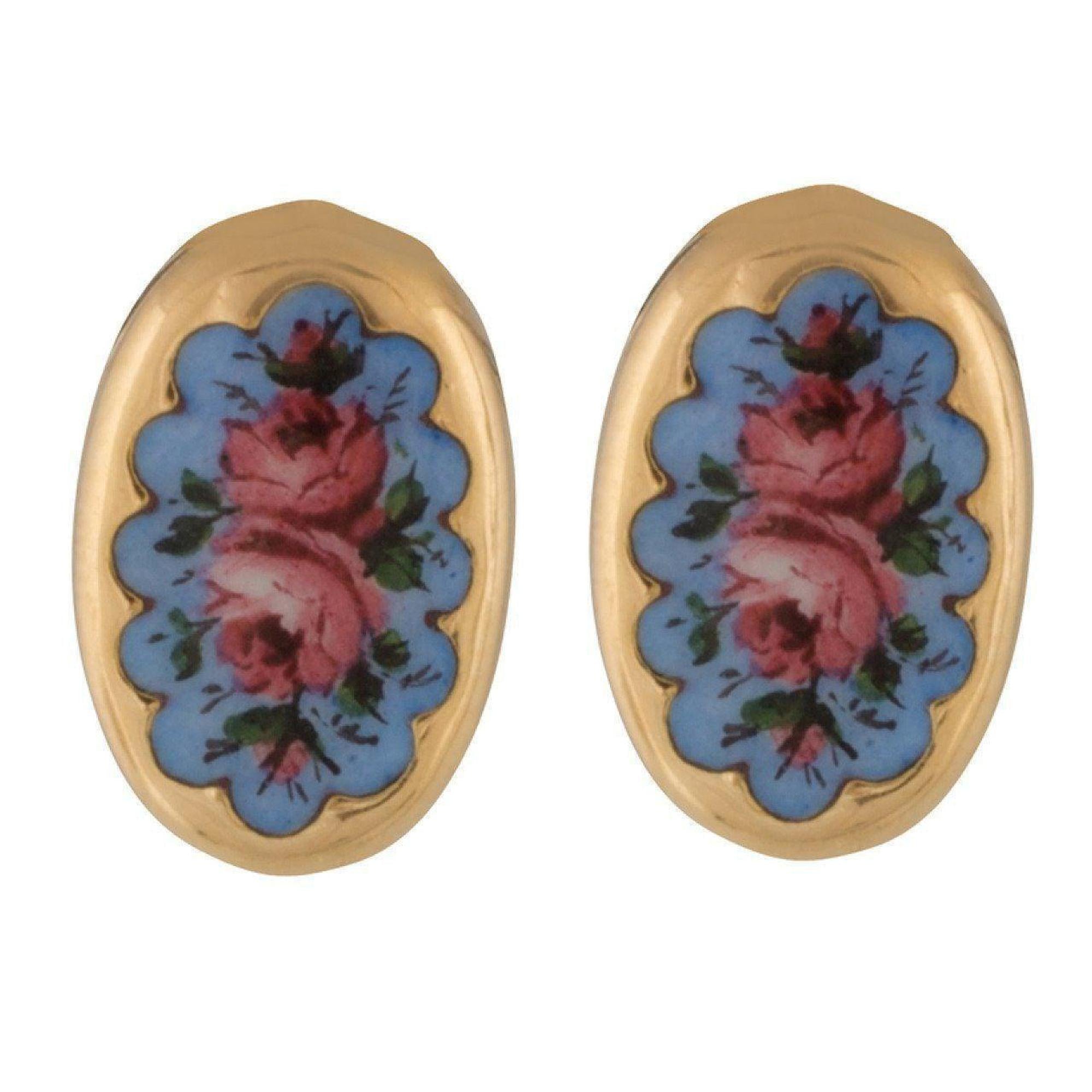 Antique Floral Design Enamel Earrings