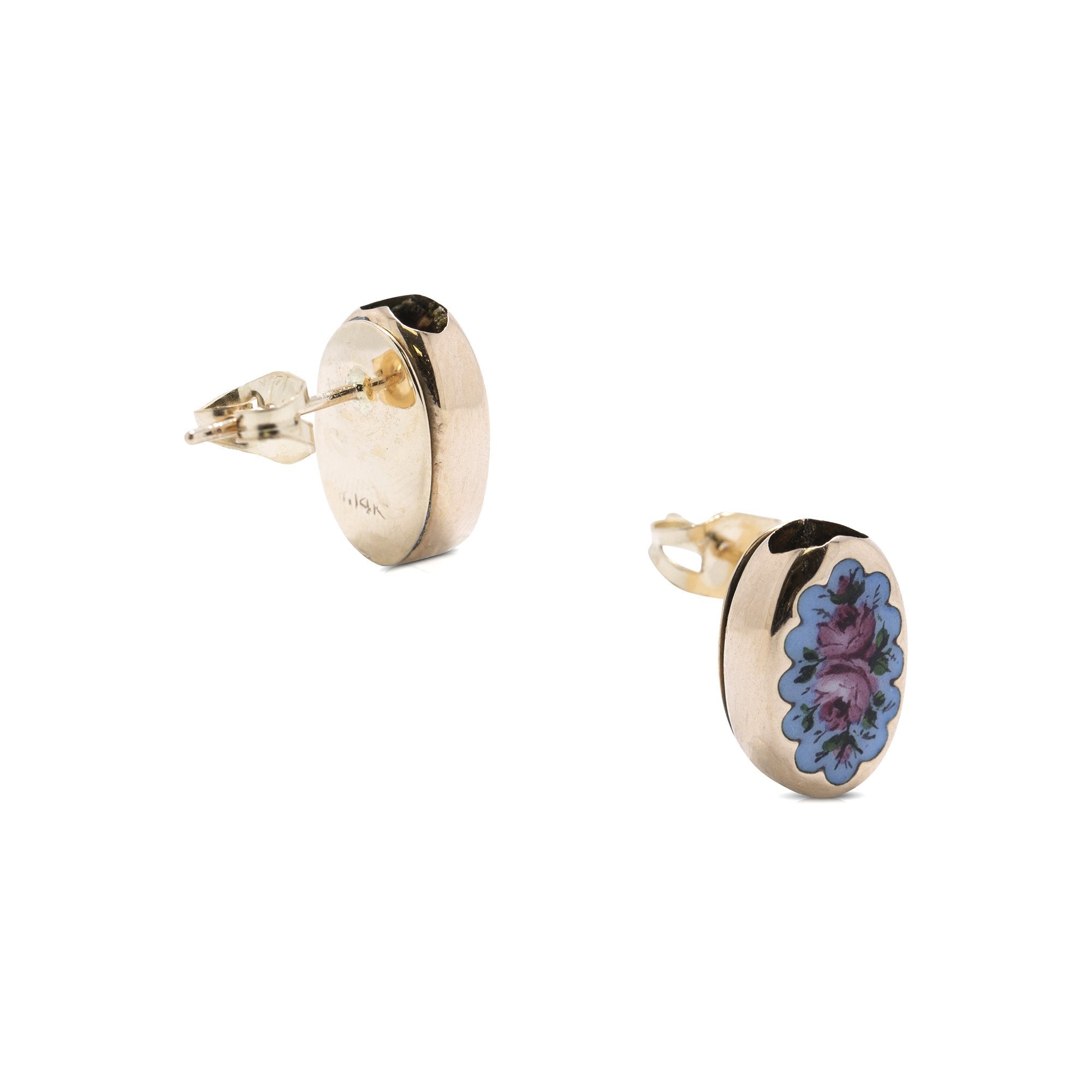 Antique Floral Design Enamel Stud Earrings