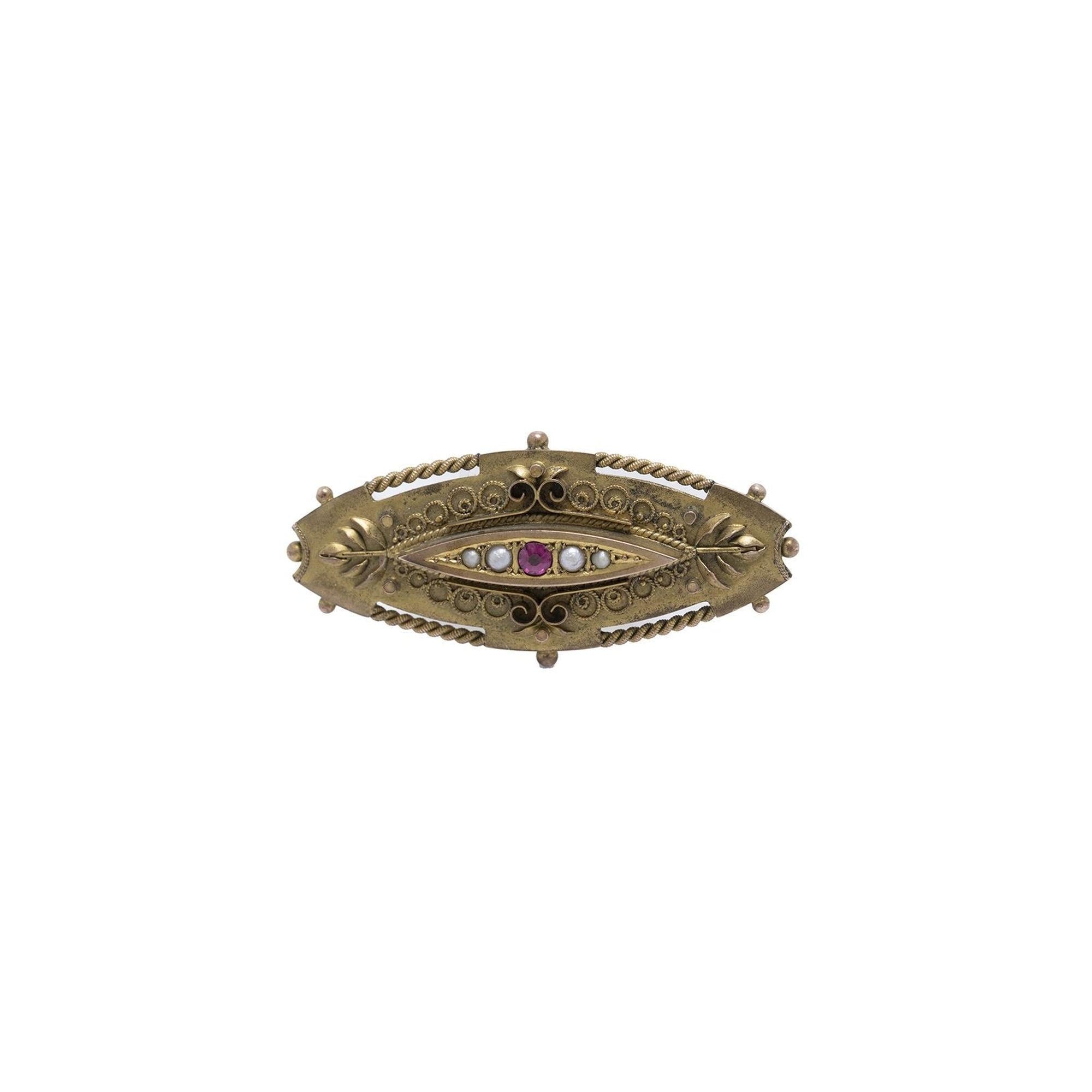 Antique Garnet & Seed Pearl Brooch