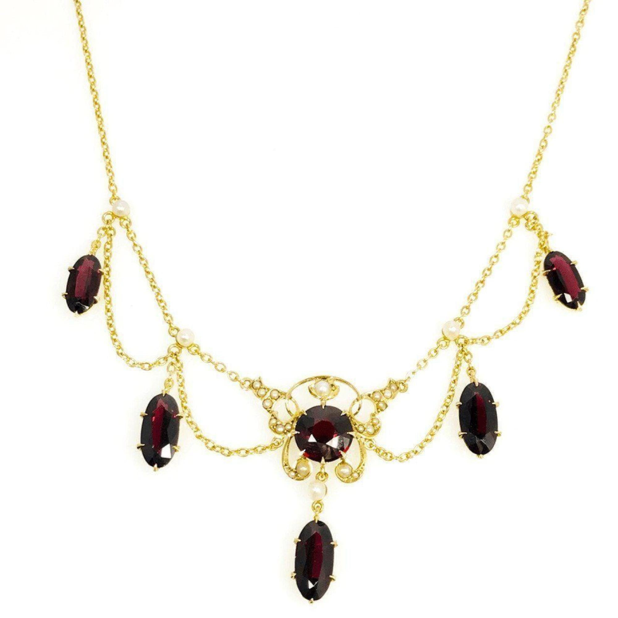 Antique Garnet and Seed Pearl Necklace