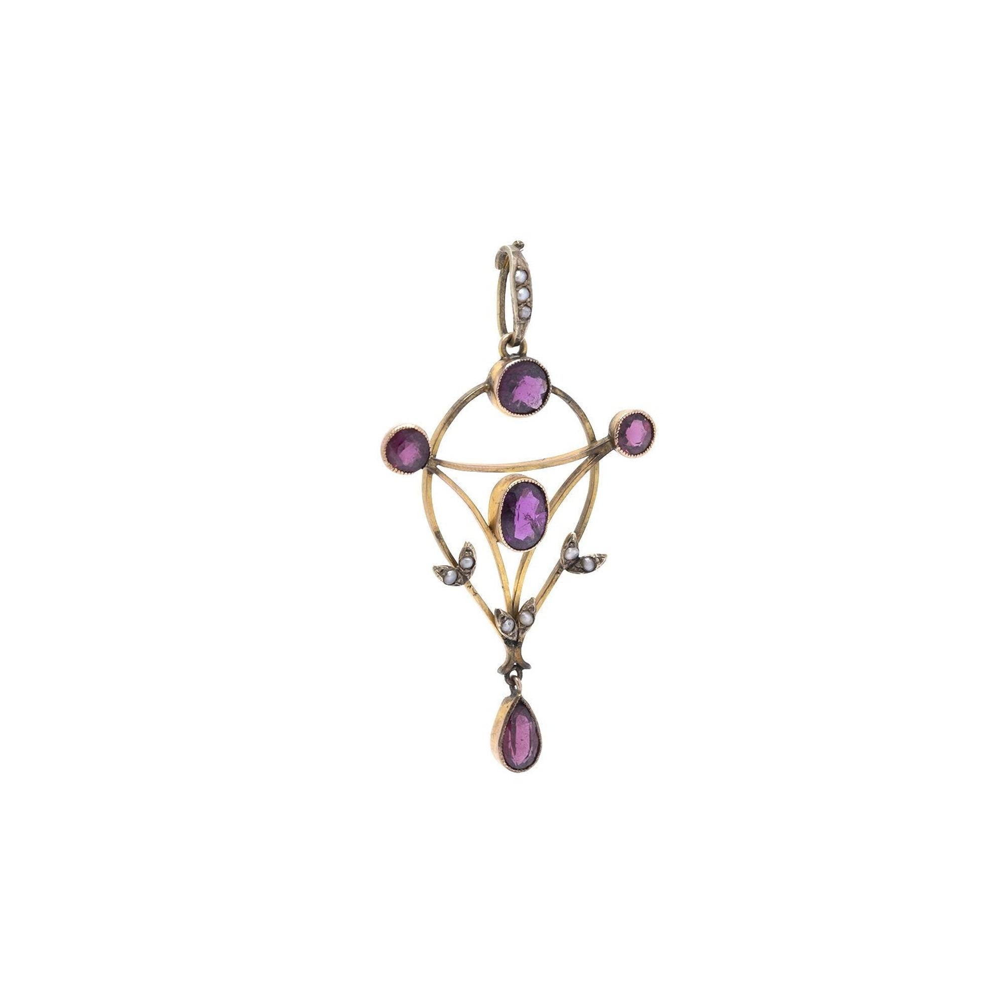 Antique Garnet and Seed Pearl Pendant