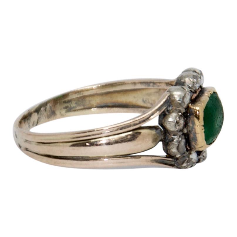 Antique Green Stone and Diamond Ring