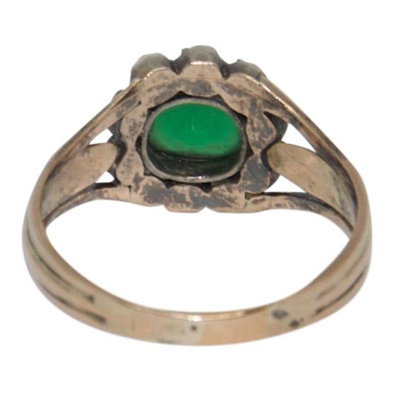Antique Green Stone and Diamond Ring
