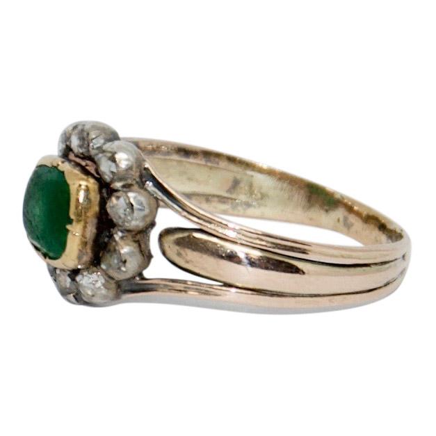 Antique Green Stone and Diamond Ring