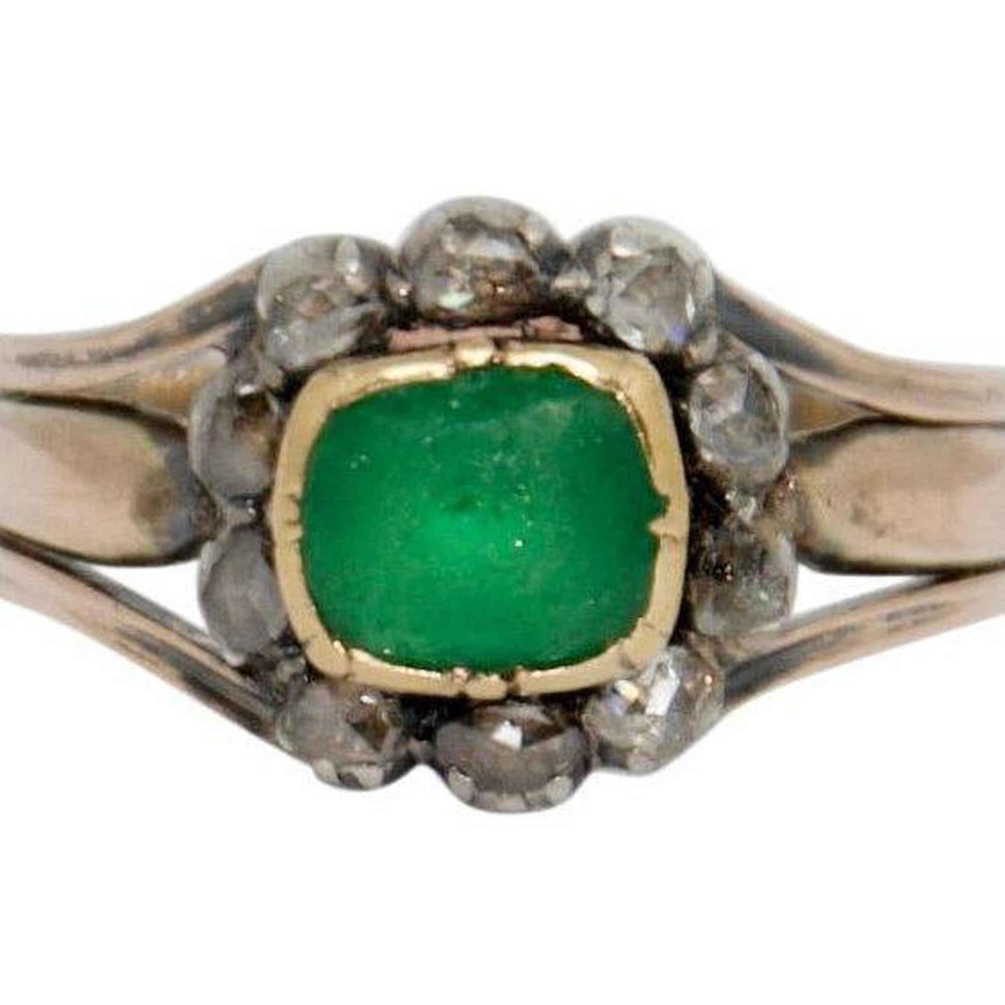 Antique Green Stone and Diamond Ring