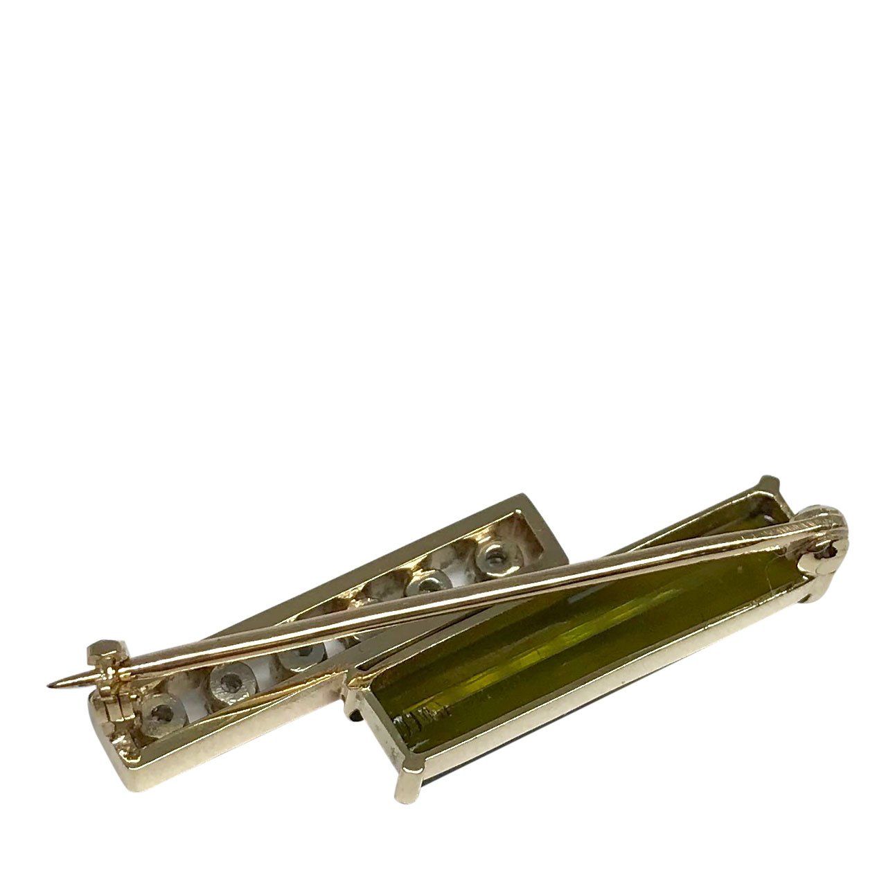 Antique Green Tourmaline & Diamond Bar Brooch