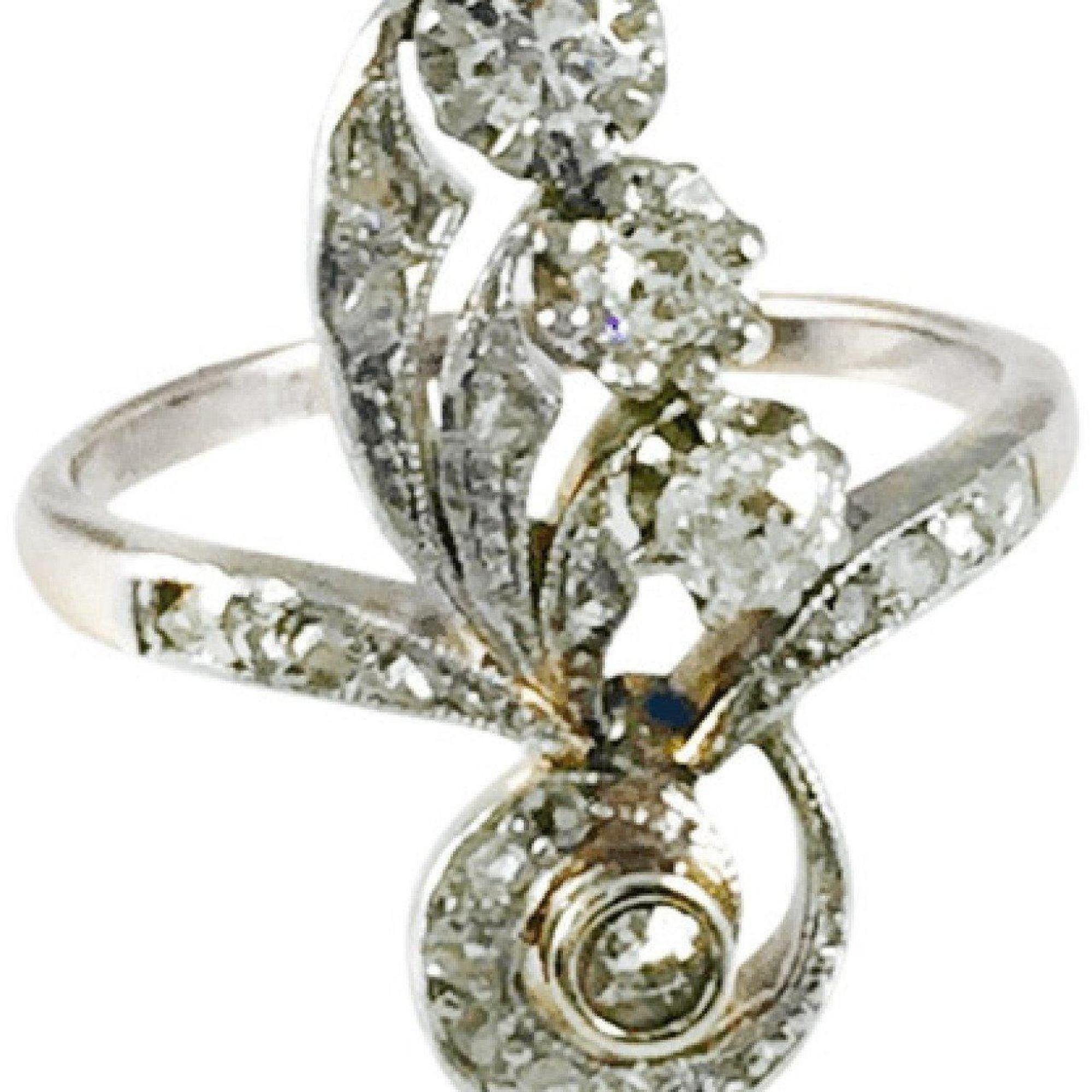 Antique Hand Assembled Floral Design Diamond Ring
