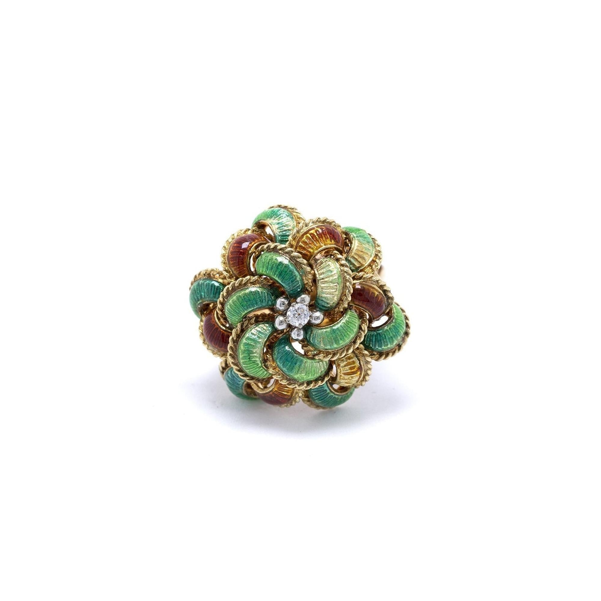 Antique Multi-Colour Enamel & Diamond Ring