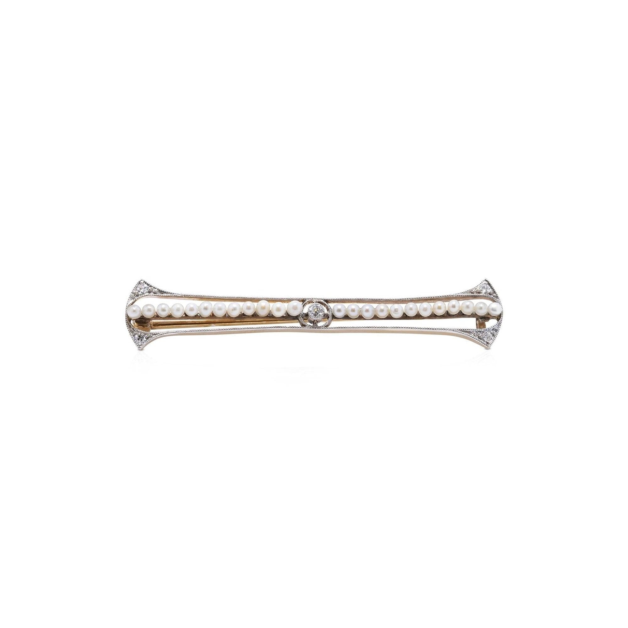 Antique Pearl and Diamond Bar Brooch