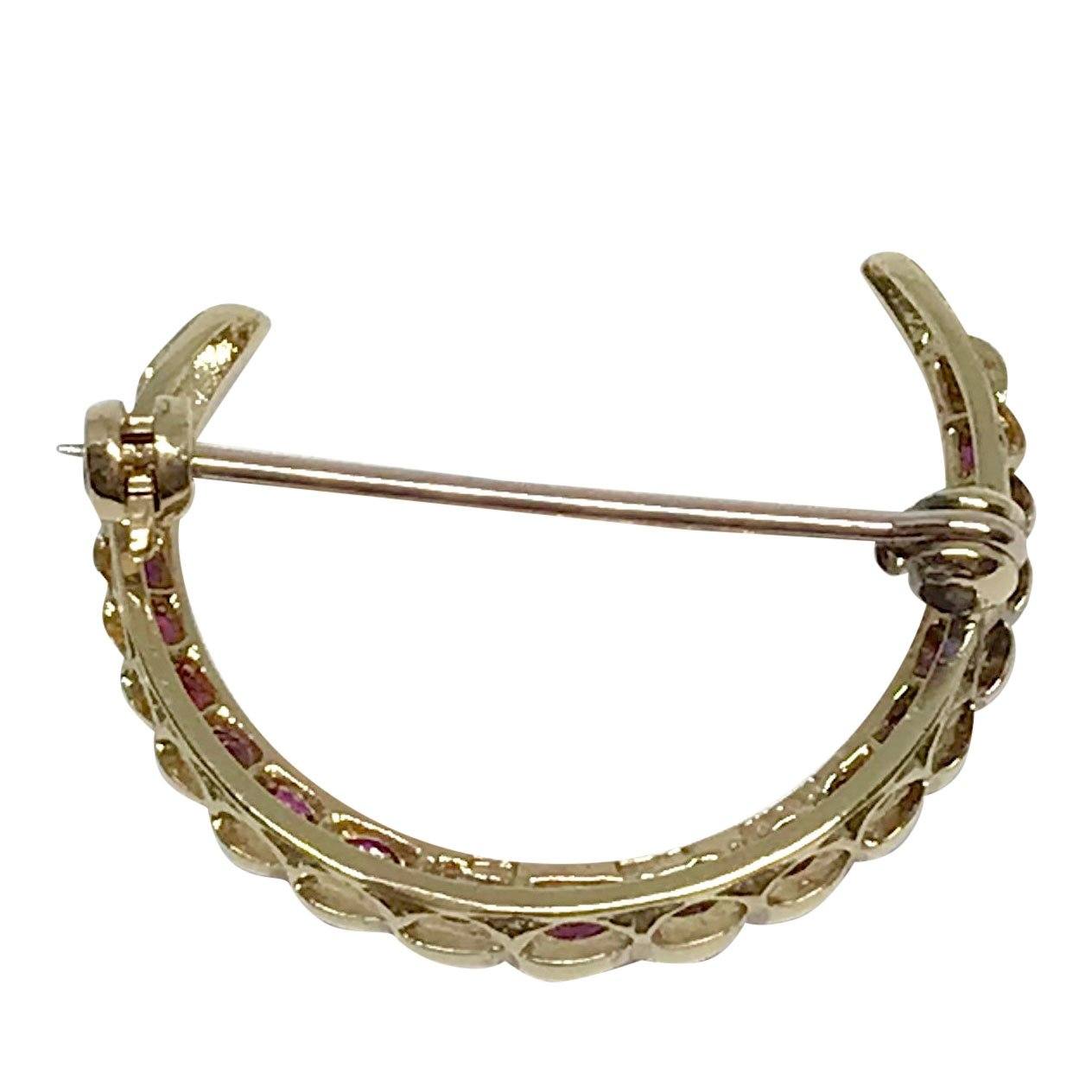 Antique Pink Sapphire Crescent Brooch