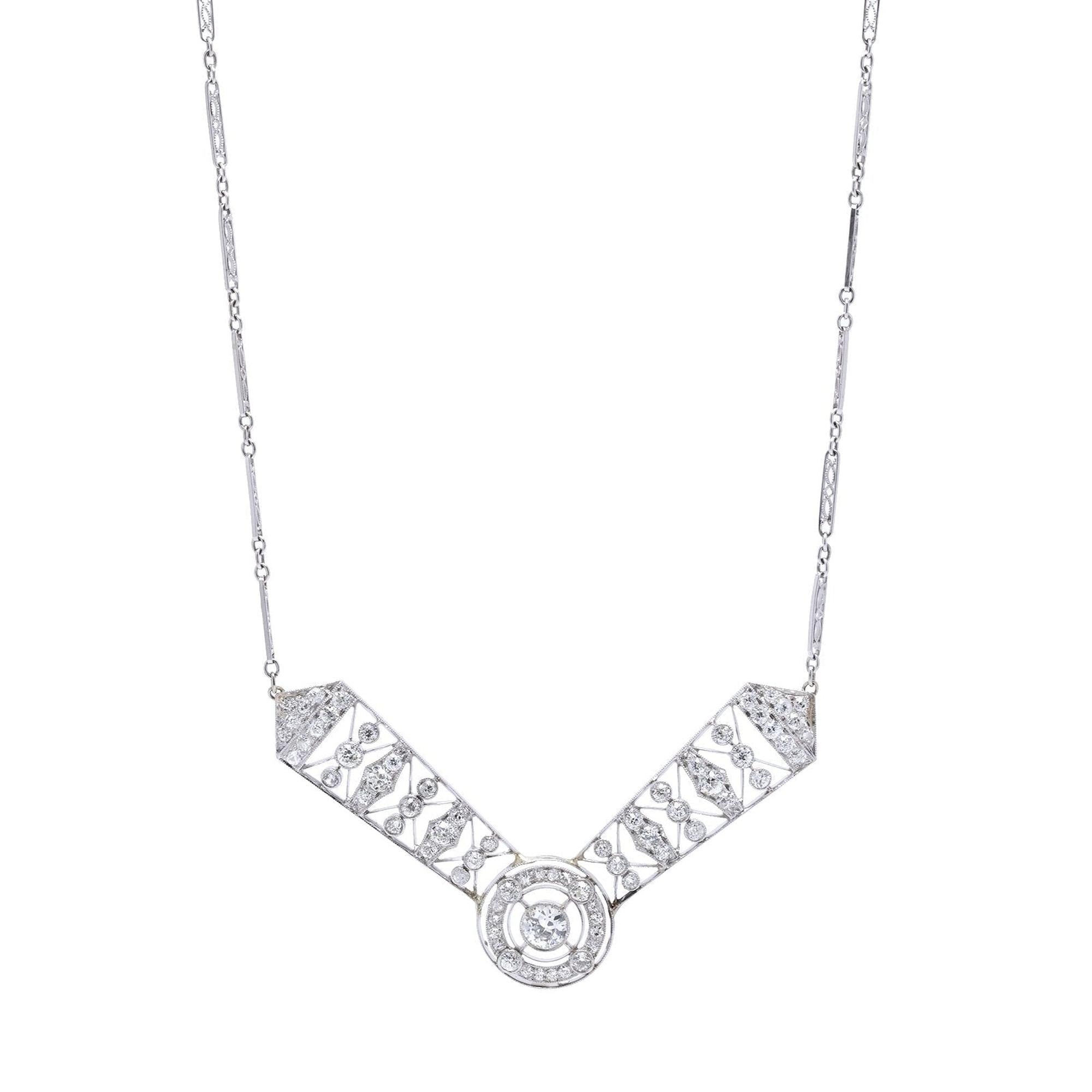 Antique Platinum & 14k White Gold Diamond Necklace
