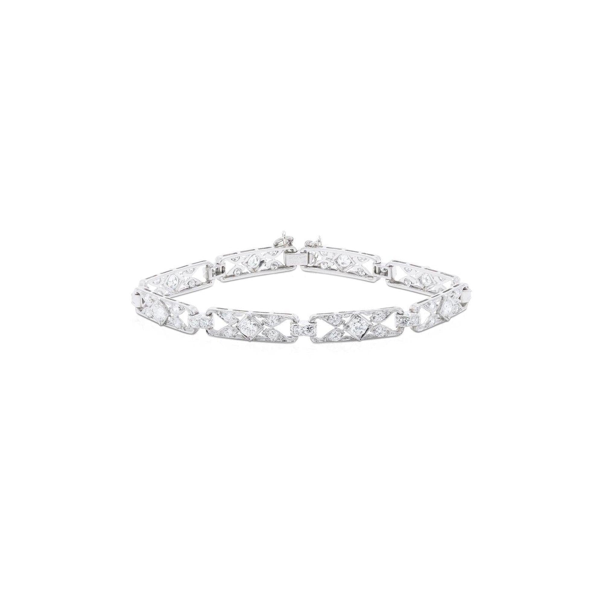 Antique Platinum Art Deco Diamond Link Bracelet